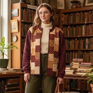 🧵 Upcycled Sweatshirt Jacket | Patchwork Front | S 🍂